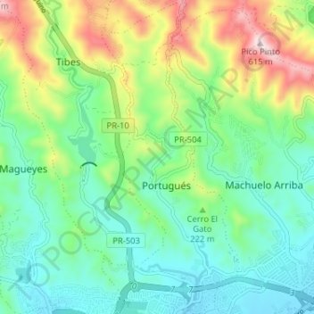 Topografische Karte Portugués, Höhe, Relief