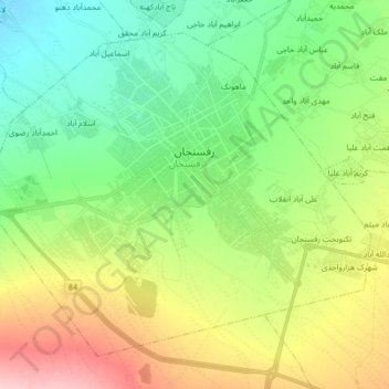 Topografische Karte Rafsanjan, Höhe, Relief
