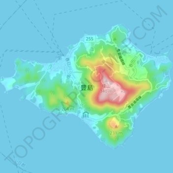Topografische Karte 豊島, Höhe, Relief