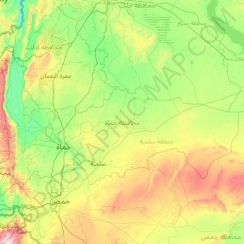 Topografische Karte Hama Governorate, Höhe, Relief
