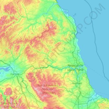 Topografische Karte North East England, Höhe, Relief