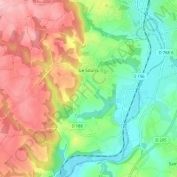 Topografische Karte Le Sourn, Höhe, Relief