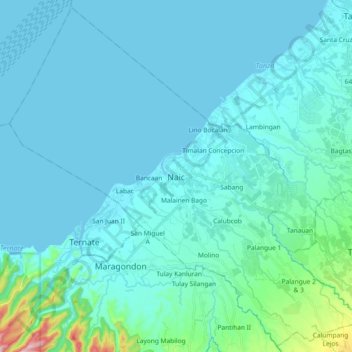 Topografische Karte Naic, Höhe, Relief