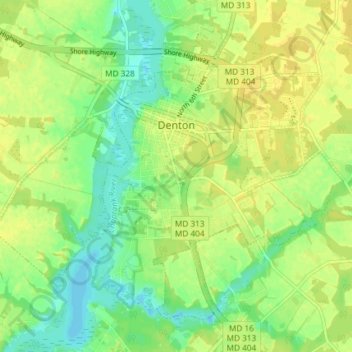 Topografische Karte Denton, Höhe, Relief