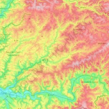 Topografische Karte Bröl, Höhe, Relief