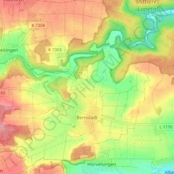 Topografische Karte Bernstadt, Höhe, Relief