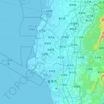 Topografische Karte 臺南市, Höhe, Relief