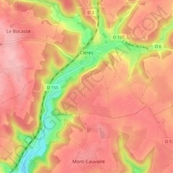 Topografische Karte Clères, Höhe, Relief