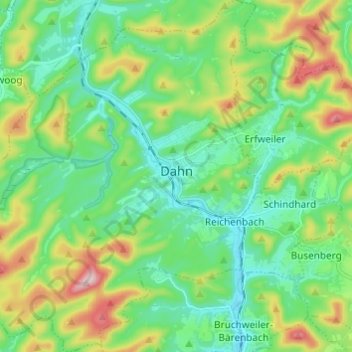 Topografische Karte Dahn, Höhe, Relief