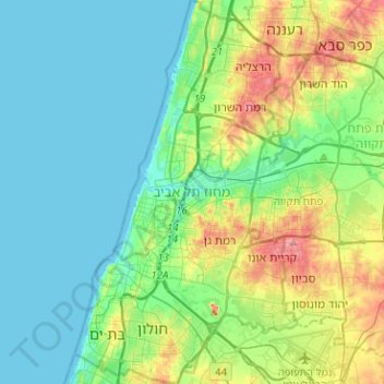 Topografische Karte Bezirk Tel Aviv, Höhe, Relief