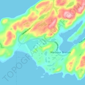 Topografische Karte Harbour Breton, Höhe, Relief