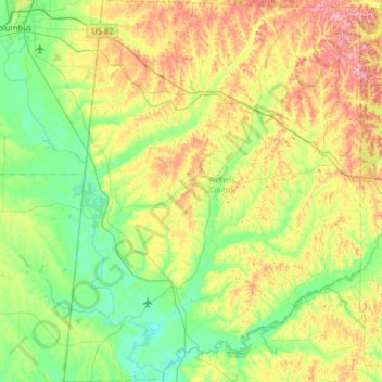 Topografische Karte Pickens County, Höhe, Relief