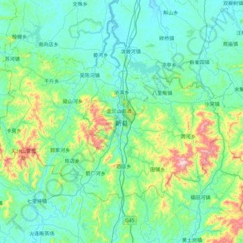 Topografische Karte Xin County, Höhe, Relief