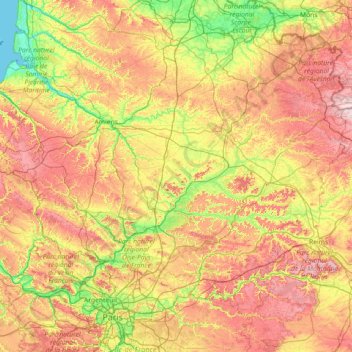 Topografische Karte Picardie, Höhe, Relief