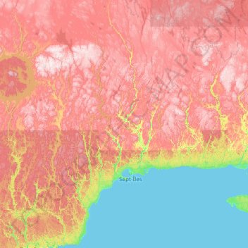Topografische Karte Sept-Rivières, Höhe, Relief