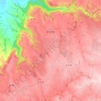 Topografische Karte Drulhe, Höhe, Relief