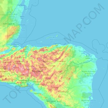 Topografische Karte Honduras, Höhe, Relief