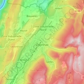 Topografische Karte Oyonnax, Höhe, Relief