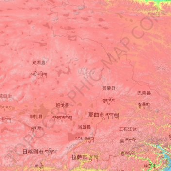 Topografische Karte Lhasa, Höhe, Relief