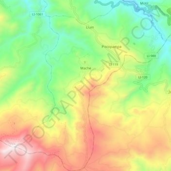 Topografische Karte Mache, Höhe, Relief