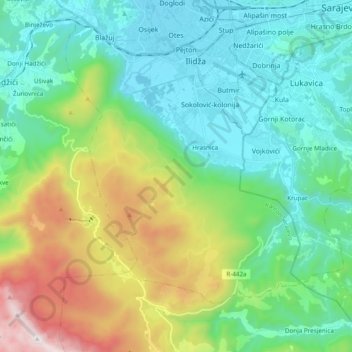 Topografische Karte Igman, Höhe, Relief