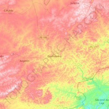 Topografische Karte Canhotinho, Höhe, Relief