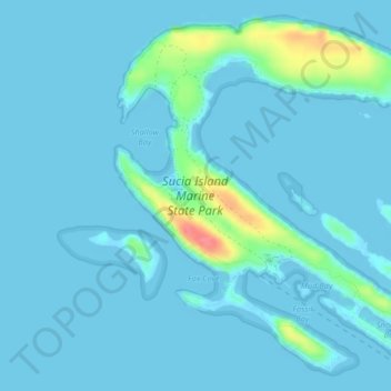 Topografische Karte Sucia Island, Höhe, Relief