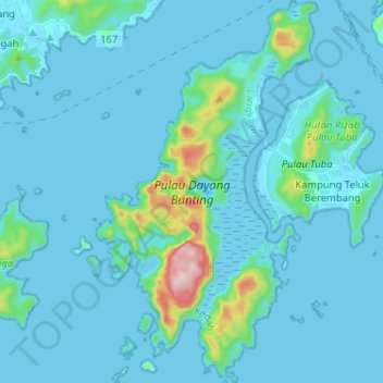 Topografische Karte Pulau Dayang Bunting, Höhe, Relief