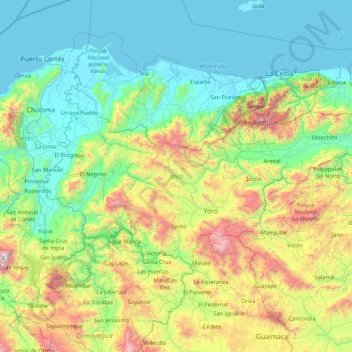 Topografische Karte Yoro, Höhe, Relief