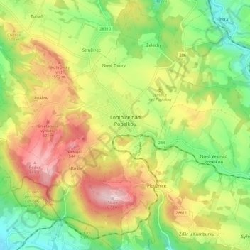 Topografische Karte Lomnice nad Popelkou, Höhe, Relief