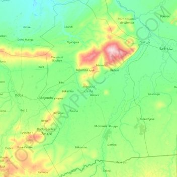 Topografische Karte Mandoul, Höhe, Relief