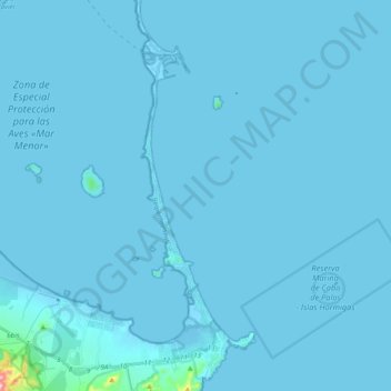 Topografische Karte Espacios abiertos e islas del Mar Menor, Höhe, Relief