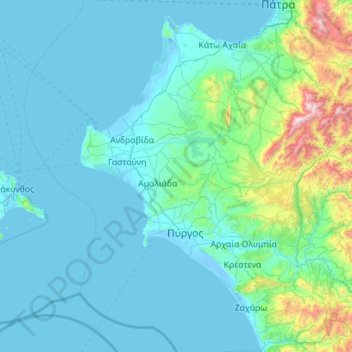 Topografische Karte Elis Regional Unit, Höhe, Relief