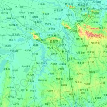 Topografische Karte Huainan, Höhe, Relief