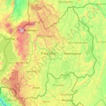Topografische Karte Ruanda, Höhe, Relief