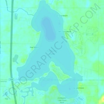 Topografische Karte Coldwater Lake, Höhe, Relief