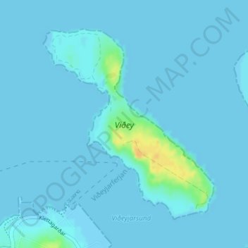 Topografische Karte Viðey, Höhe, Relief