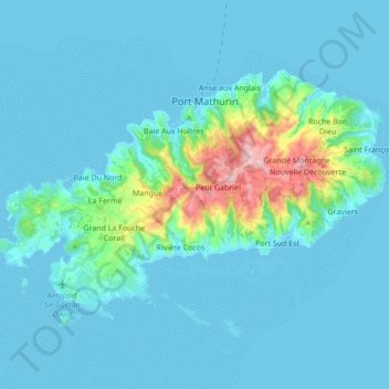 Topografische Karte Rodrigues, Höhe, Relief