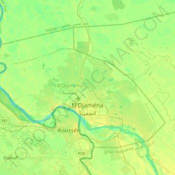 Topografische Karte N’Djamena, Höhe, Relief
