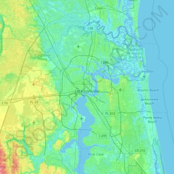 Topografische Karte Jacksonville, Höhe, Relief
