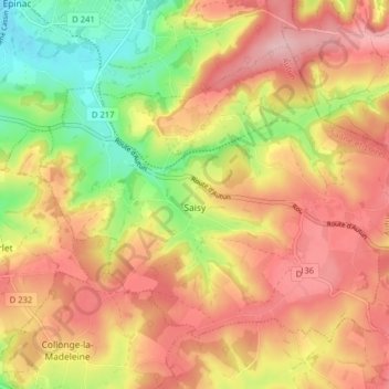 Topografische Karte Saisy, Höhe, Relief
