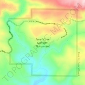 Topografische Karte Jewel Cave National Monument, Höhe, Relief