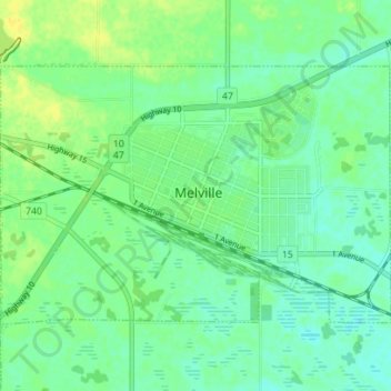 Topografische Karte Melville, Höhe, Relief