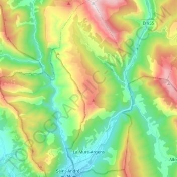 Topografische Karte La Mure-Argens, Höhe, Relief