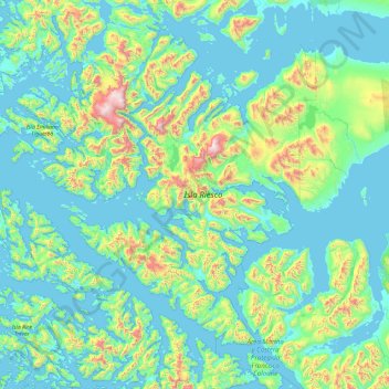 Topografische Karte Isla Riesco, Höhe, Relief