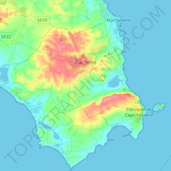 Topografische Karte Pachino, Höhe, Relief
