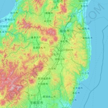 Topografische Karte Präfektur Fukushima, Höhe, Relief