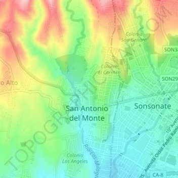 Topografische Karte San Antonio del Monte, Höhe, Relief
