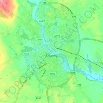 Topografische Karte Kilkenny, Höhe, Relief
