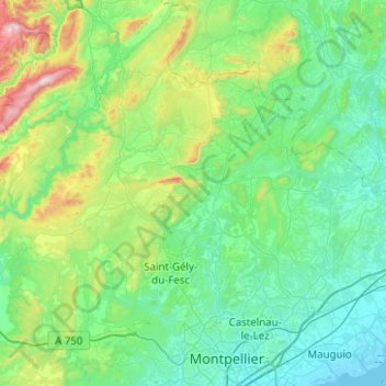 Topografische Karte Communauté de communes du Grand Pic Saint-Loup, Höhe, Relief